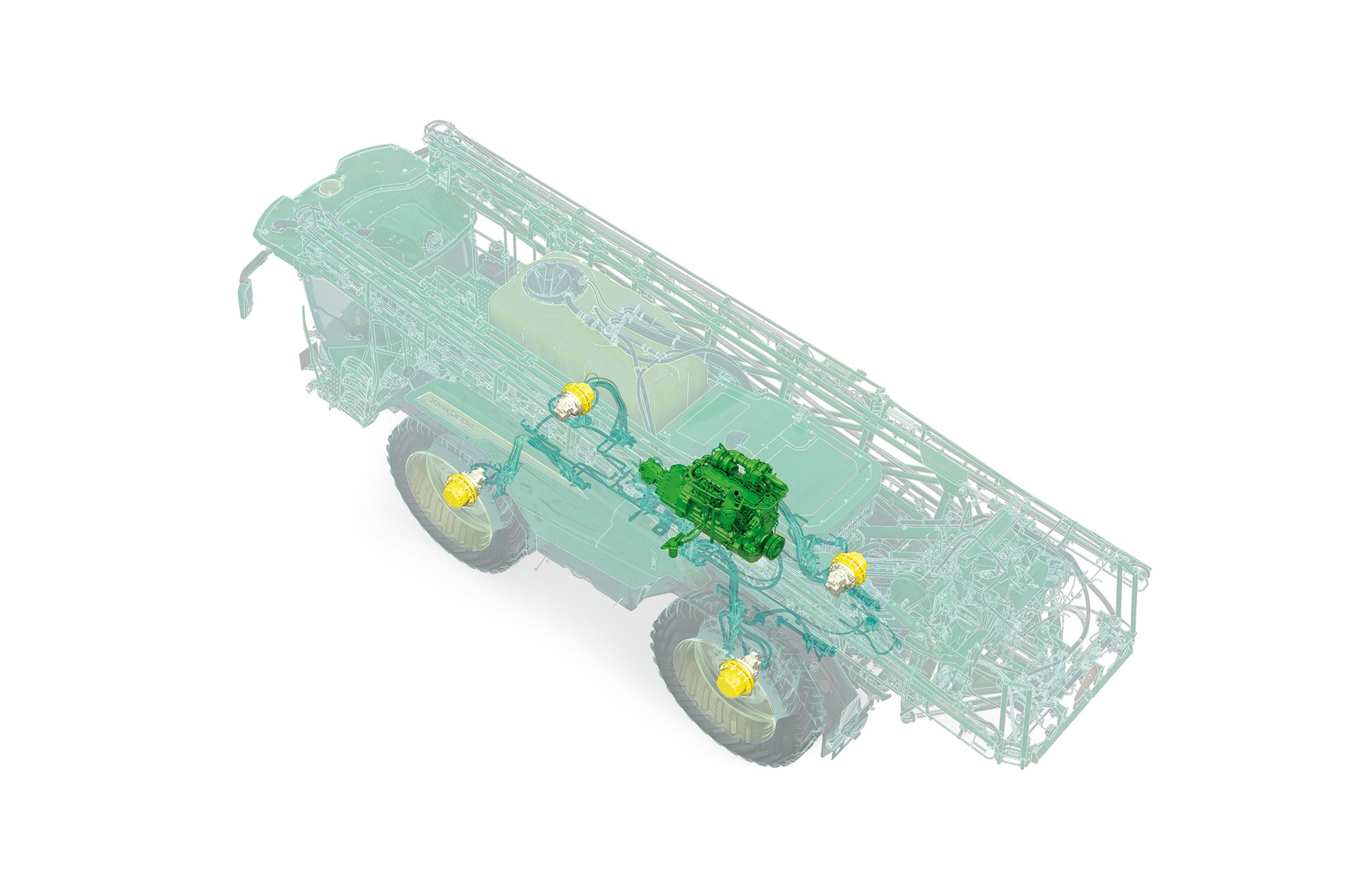 Ilustraţie CAD tehnică a modelului 500R cu CommandDrive™ şi motor evidenţiate